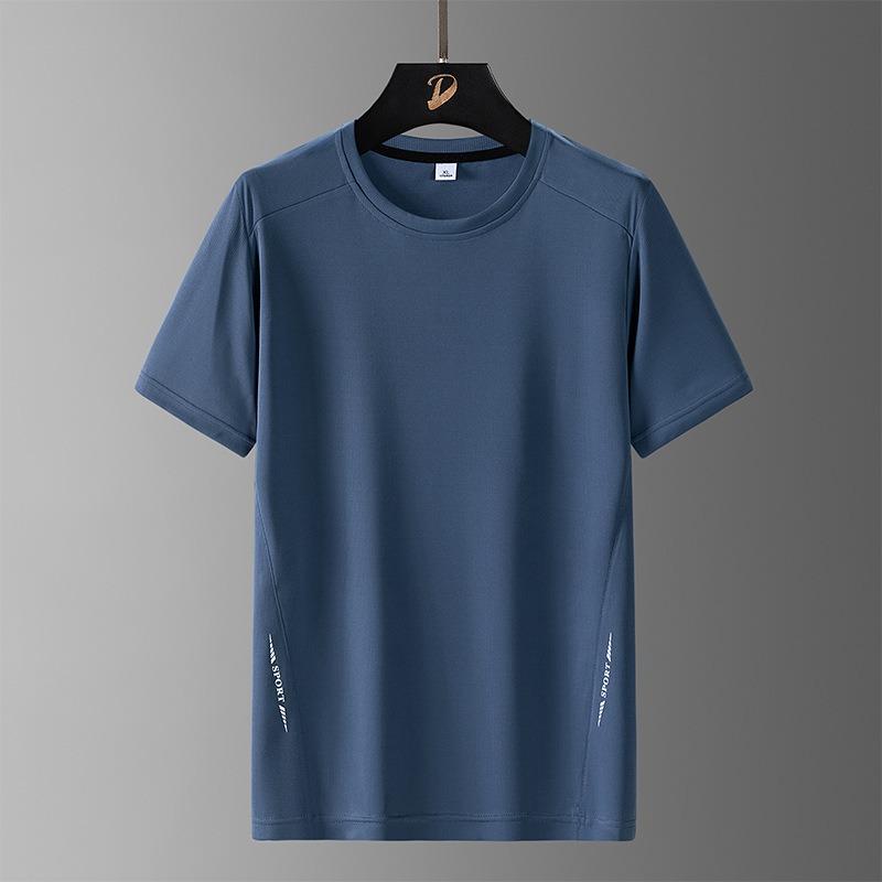 Large size ice silk short-sleeved t-shirt quick-drying breathable t-shirt men's summer new men's crew neck fat sports outdoor top