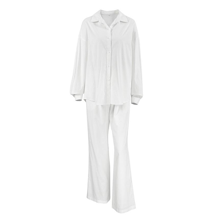 Cotton and Linen Shirts and Trousers Two-piece Set 1116 Autumn Street Style Loose Casual Long-sleeved Set European and American Women's Clothing