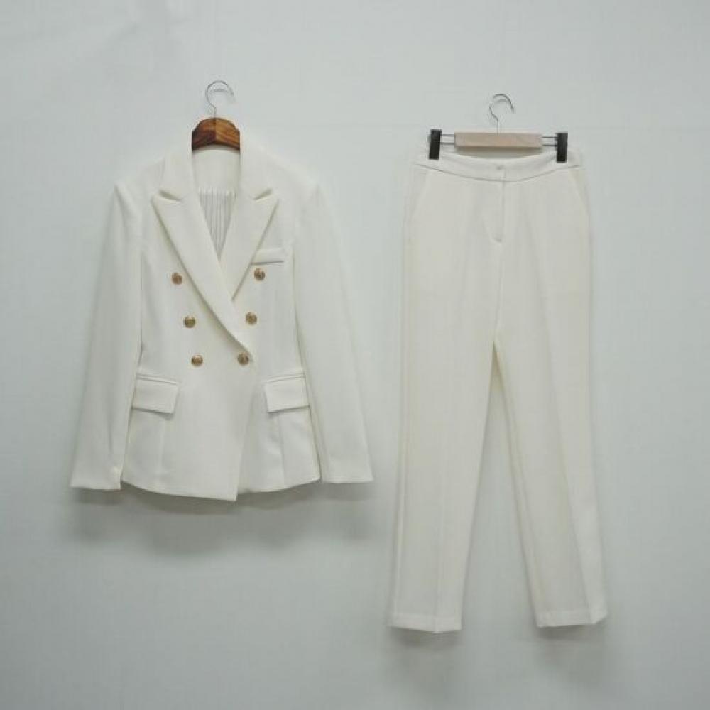 Style Latte Women Suit Setup Double Jacket Stretch Slacks Two Piece Suit Set