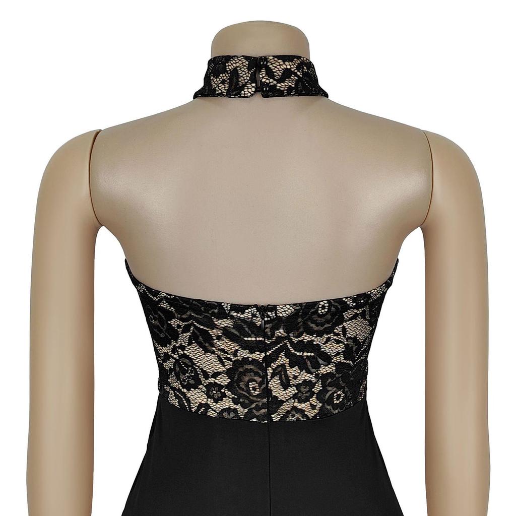 Women's Sexy Halter Lace Sleeveless Split Dress - European/American Fashion