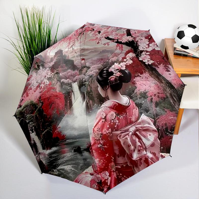 Japanischer Kirschblüten-Geisha-Schirm, Automatisches Öffnen/Schließen, Stabiler Eisenrahmen & 8-Rippen-Struktur, Schirm für Damen & Herren, Weihnachtsgeschenk