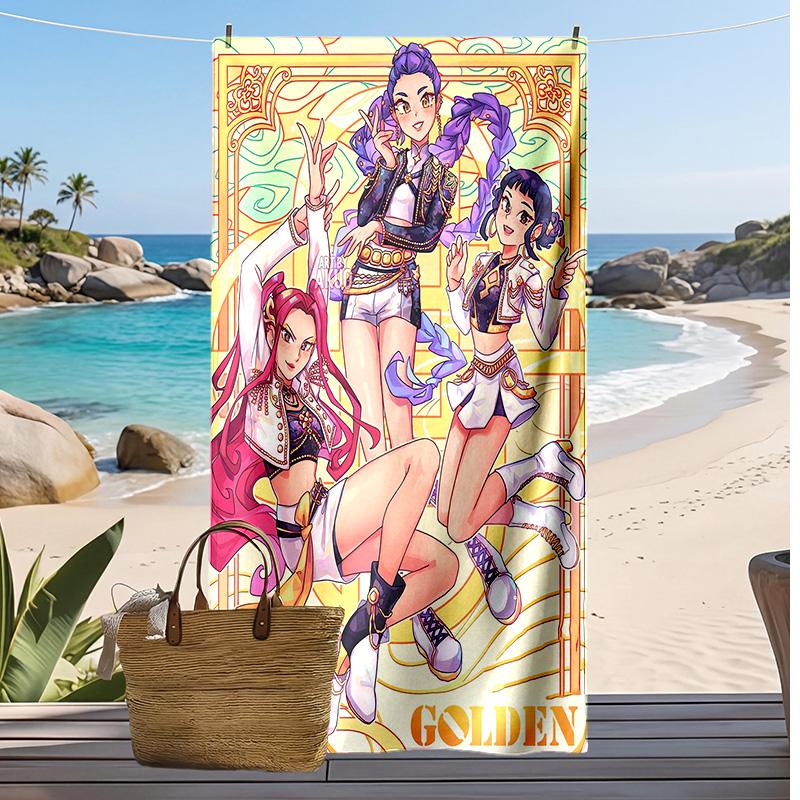 Kpop Dämonenjäger Bedrucktes Strandtuch, Großes Saugfähiges Schnelltrocknendes Handtuch für den Sommer, Outdoor, Schwimmen