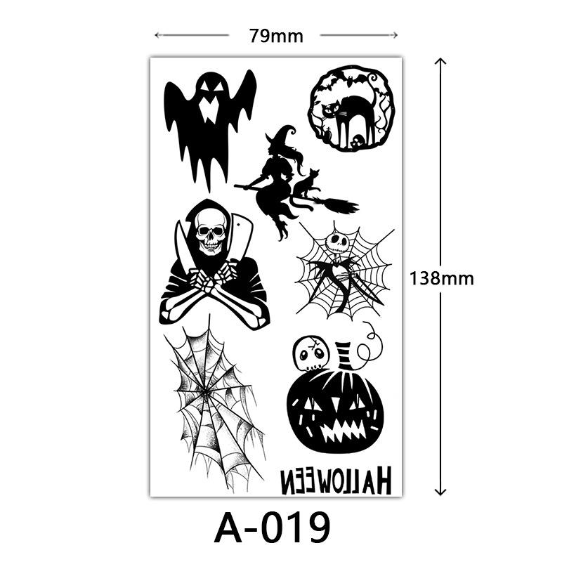 Halloween Tattoo Sticker, Skull Reaper Sickle, Black Bat Tombstone Pumpkin Tattoo