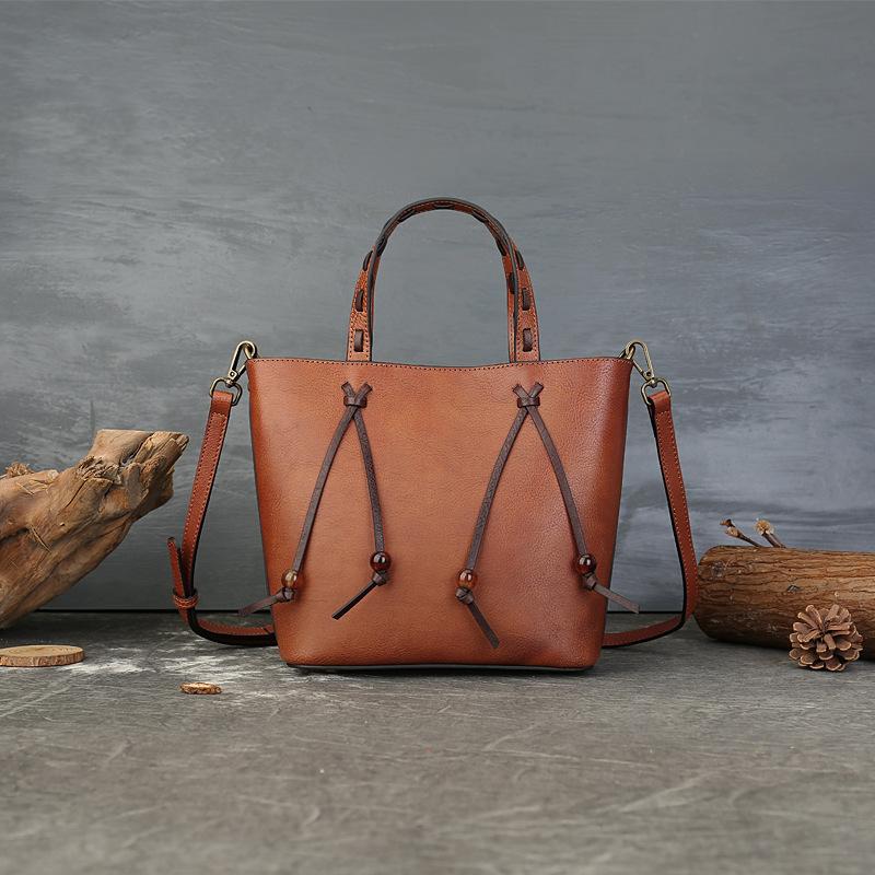 Johnature Vintage Genuine Leather High-quality Women s Bag Woven Handbag Commuting Shoulder Crossbody Bags