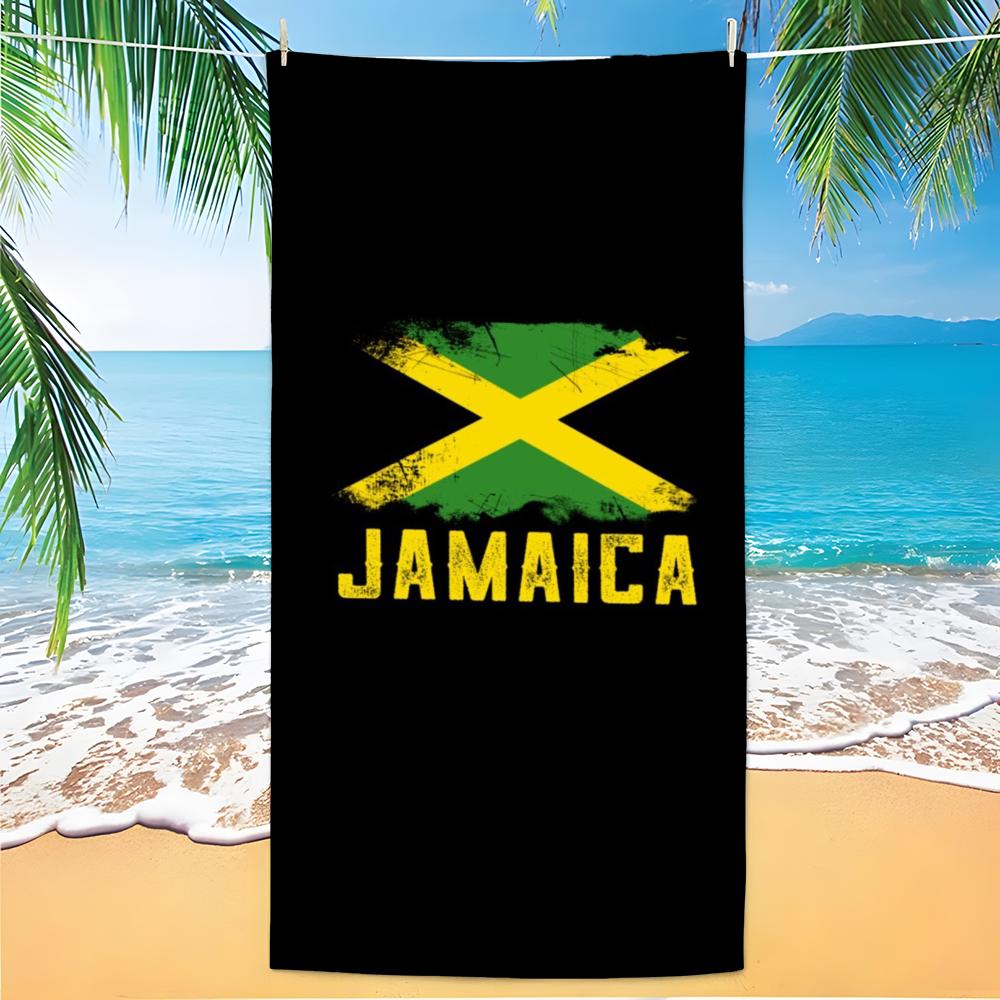 J-Jamaica Flag Towel Polyester Beach Towel Quick Dry Sand Free Bath Towel For Summer Pool Travel Vacation