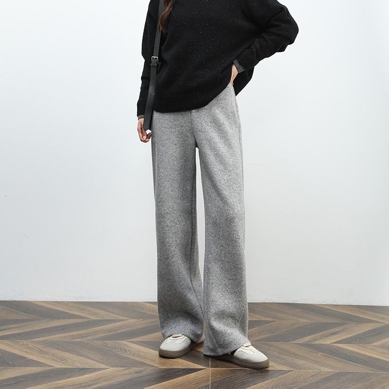Zhengzhou Women s Thick High-Waist Straight-Leg Wool Pants, Ash Black Size 32