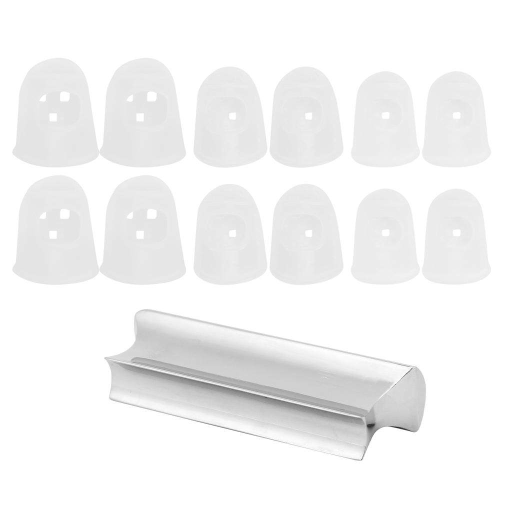 Guitar Sliding Bar Zinc Alloy Grooves Round Tip with 12 Silicone Finger Protectors for Ukulele