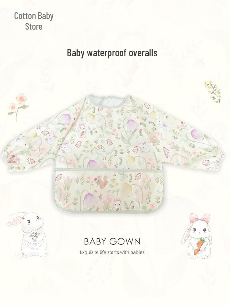 Waterproof Long Sleeve Baby Bib - Oil-Proof, Cotton Coverall for All Seasons.