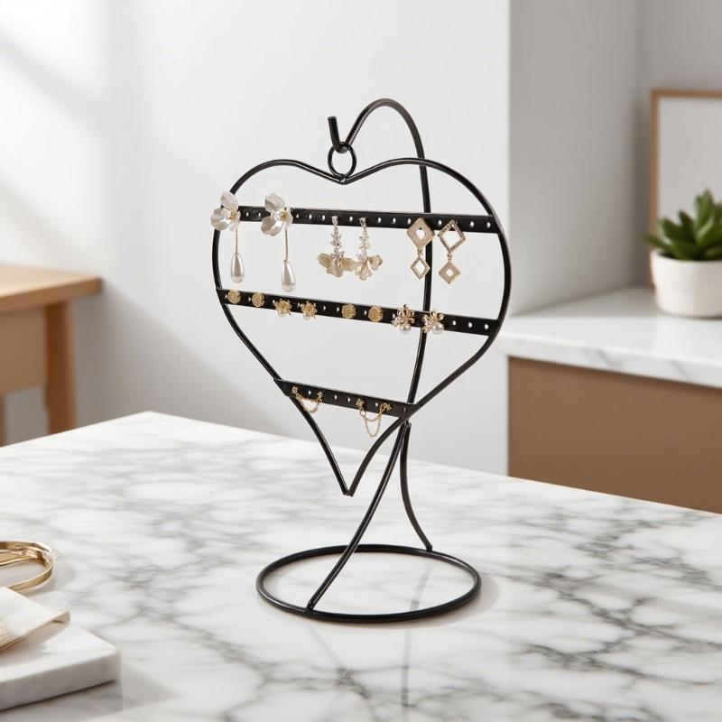 Elegant 50 Slot Heart Shape Earring Rack Jewelry Showcase Desktop Organizers for Ear Studs Chains Store Display Home