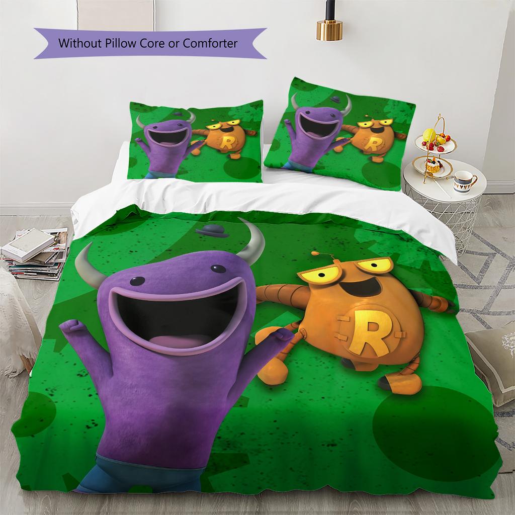 Loba and Purple Monster Pattern Bedding Quilt Set Home Decoration Gift (1 * duvet cover + 2 * pillowcase without core)