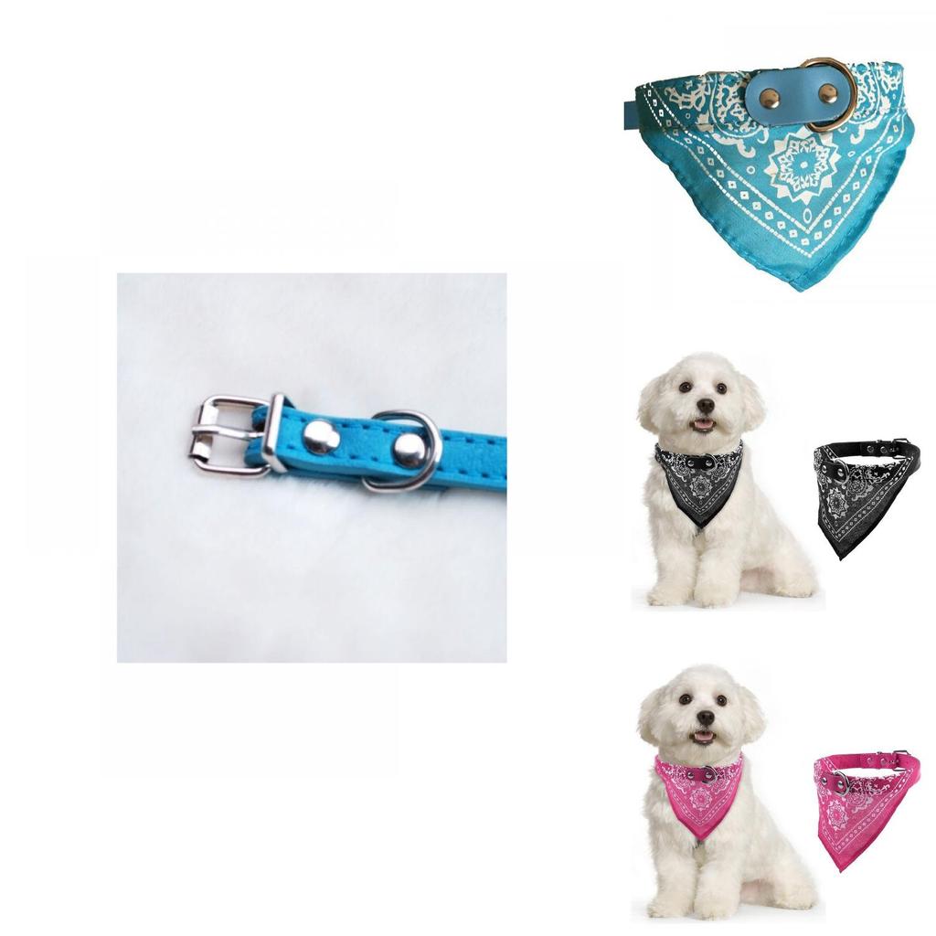 Pet Dog Adjustable Puppy Cat Neck Scarf Bandana With Leather Collar Neckerchief