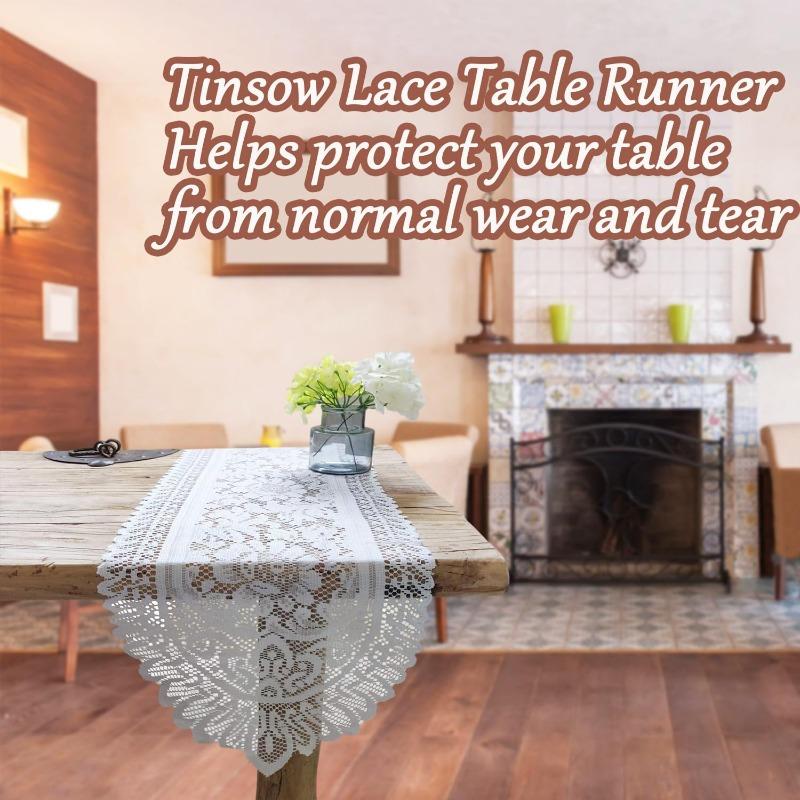 1pc Cotton Crochet Lace Rectangular Table Runner Dresser Scarf Doilies White Style,33 X 114cm, 33 X 137cm