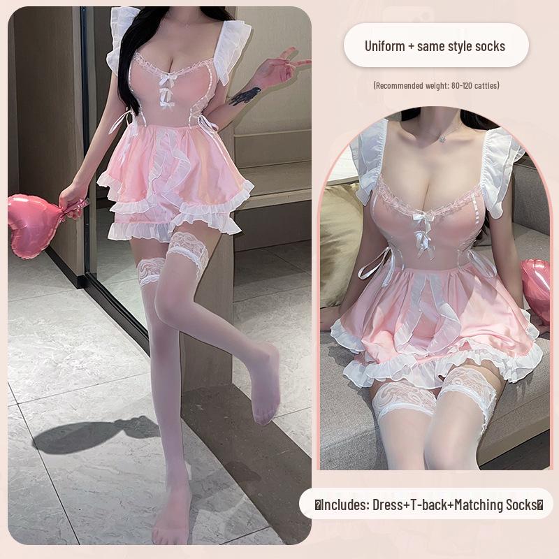 Linlin Ting Women's Cute Maid Lingerie: Sexy See-Through Bedtime Temptation for Small Busts