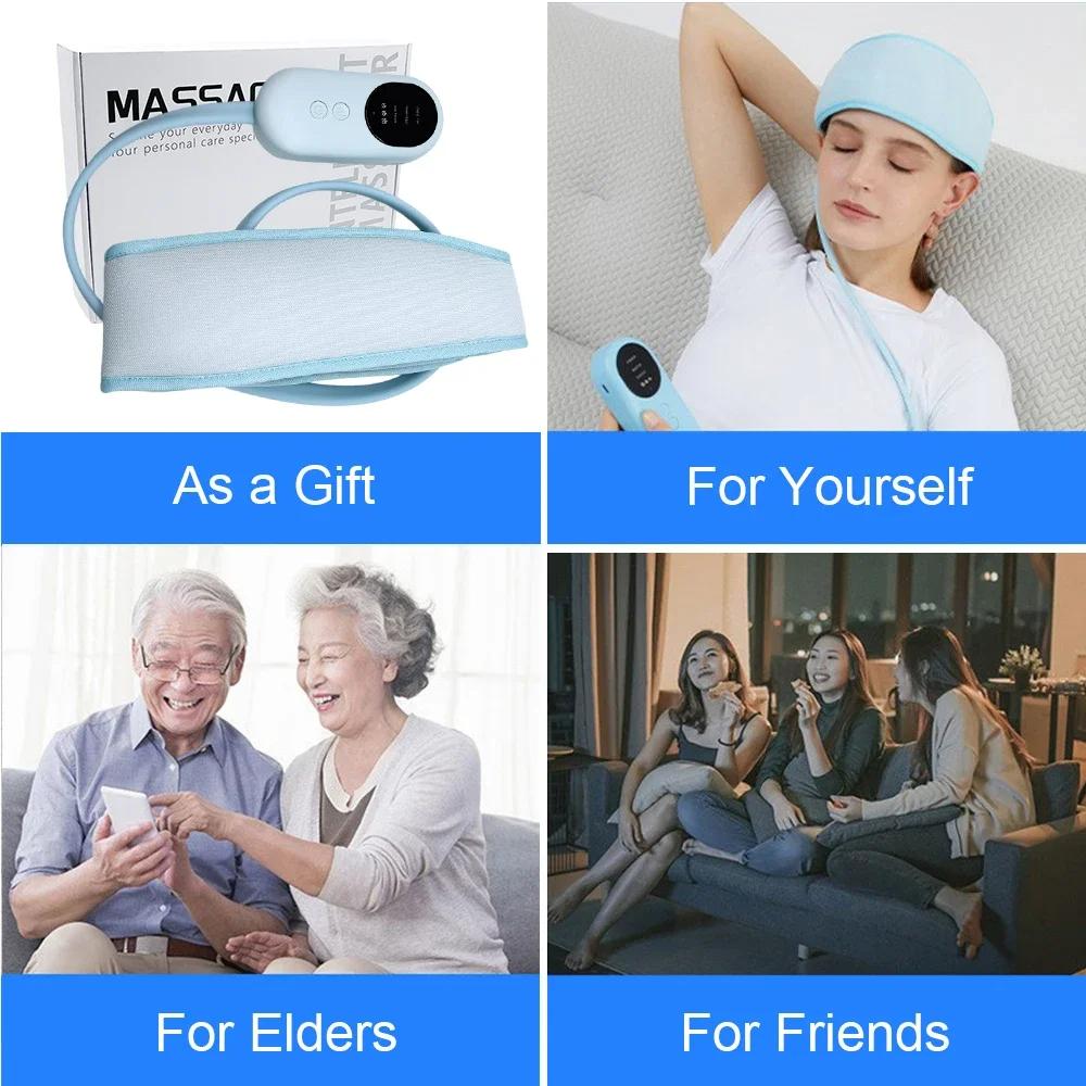 Electric Airbag Head Massager Headband Full Coverage Air Pressure Heating Rechargeable for Scalp Deep Relaxation and Comfort