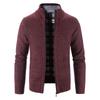 Mens Stand Collar Fleece Lined Solid Loose Knit Zip Up Long Sleeve Sweater Cardigan Coat