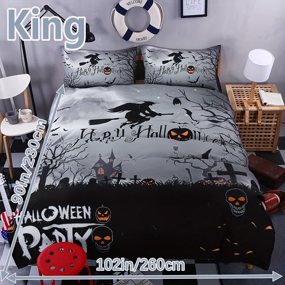 Halloween Theme Duvet Cover Set Funny Witch Skull Pumpkin Print Bedding Set Soft Breathable Duvet Cover For Bedroom Decor