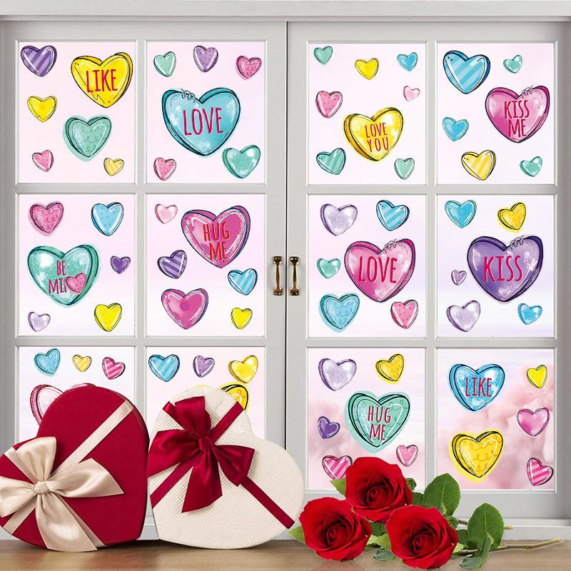 Valentine Heart Window Sticker Colorful Love Glass Decal Static Cling Romantic Holiday Decor Home Party Decoration