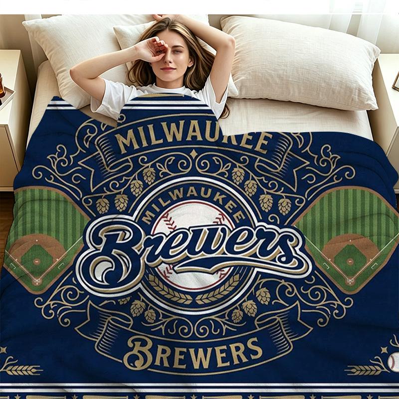 Milwaukee Brewers Print Flannel Blanket High Quality Warm Comfortable Cover for All Seasons Perfect for Gifts Home Decor