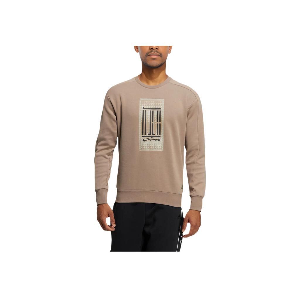 adidas Logo Crew Solid Pattern Print Round Neck Long Sleeve Sweatshirt Men Tops Pink Brown HN8970