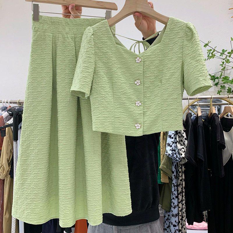 Plus Size Women's 2026 Summer Slimming Skirt and Top Set - Stylish Little Fragrance Design