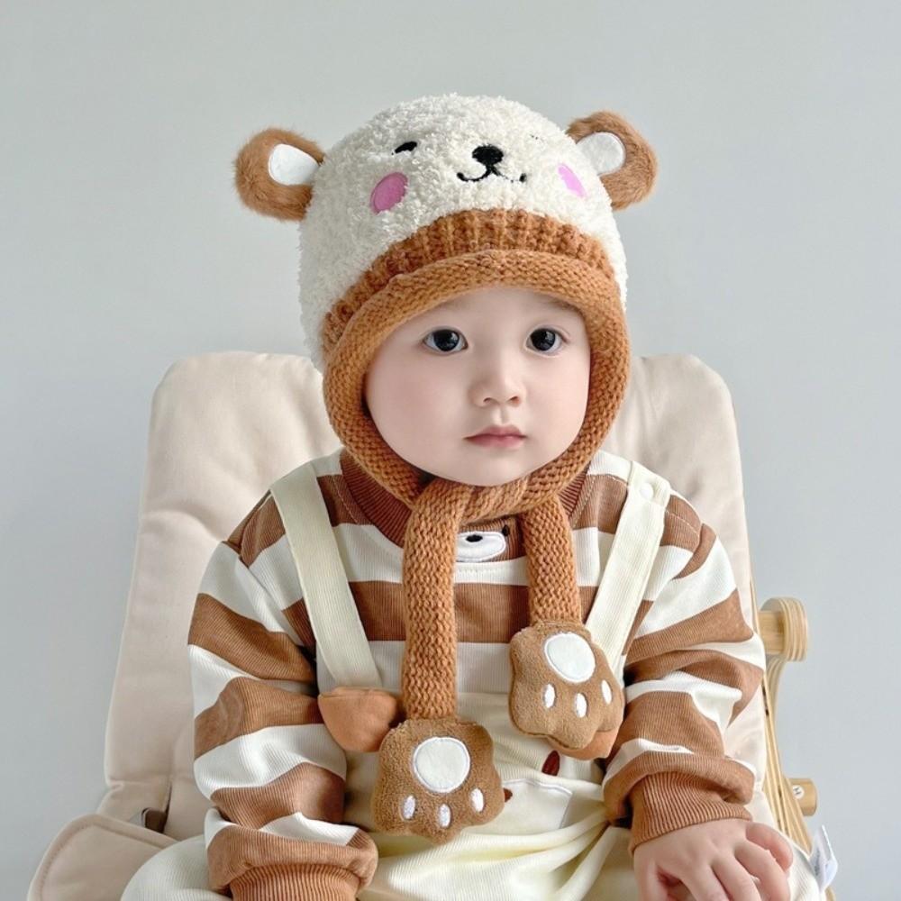 Bear Knitted Hat Cartoon Ear Protection Hat Cute Baby Plush Hat  Kids