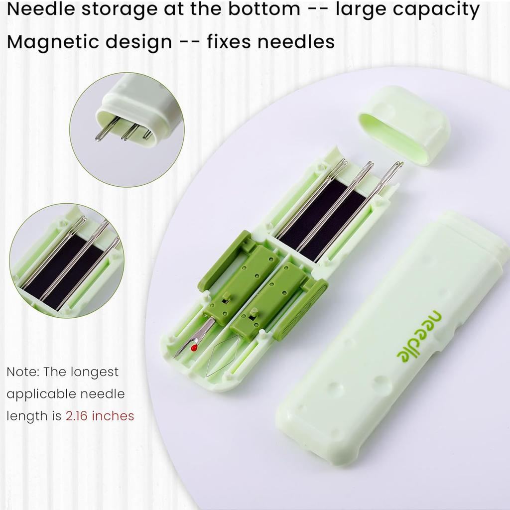 3-in-1 Automatic Needle Threader Seam Ripper with Magnetic Needle Storage Box Quick Sewing Kit DIY Clothing Quilting Supplies