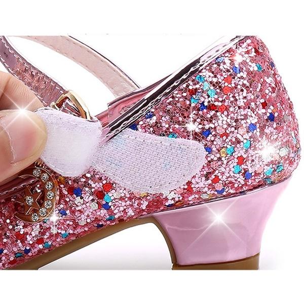 Cute Frozen Princess Single Shoes Girls High Heels Princess Sparkling Cartoon Costume Party Shoes