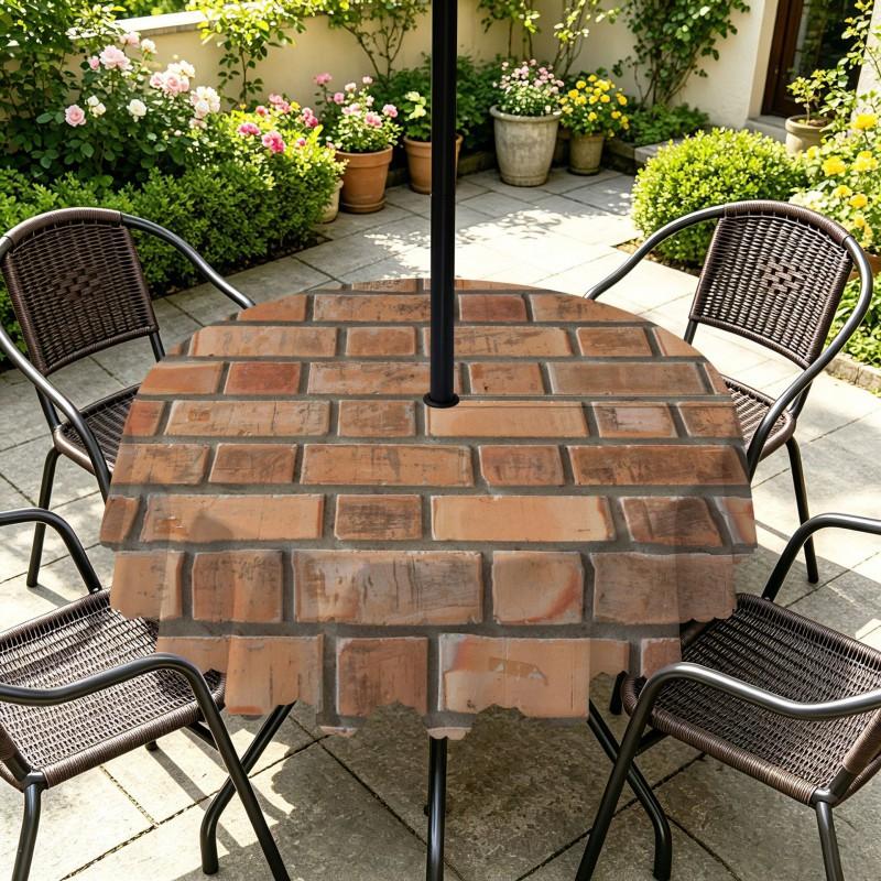 Outdoor Round Tablecloth With Umbrella Hole Waterproof Oil-Resistant Patio Dining Cover Deck Garden Terrace