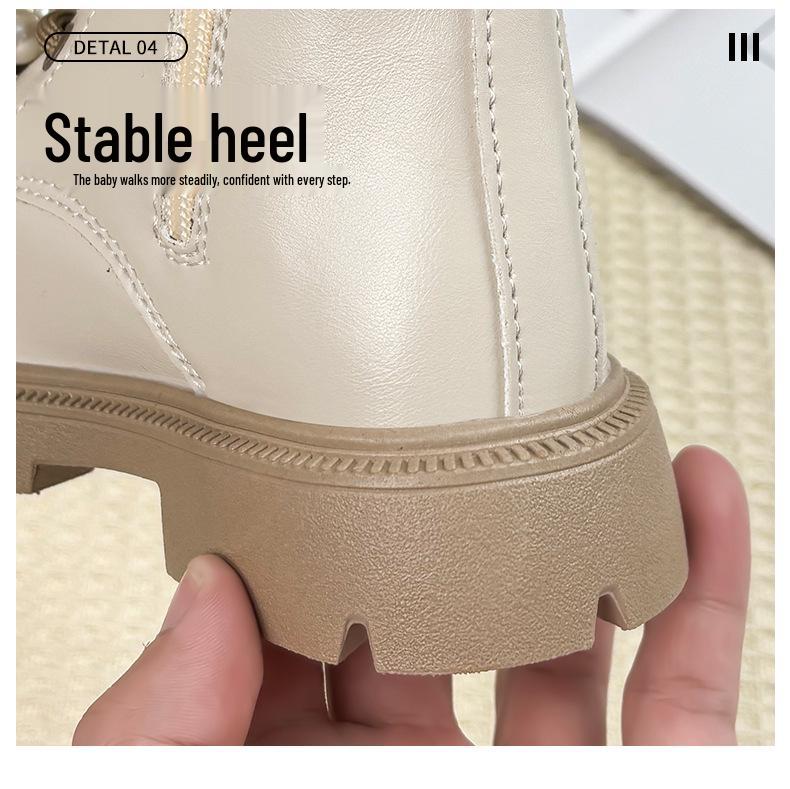 Autumn 2025 Girls' Beaded Bow Martin Boots - Short Leather Fashion Boots for Little Girls