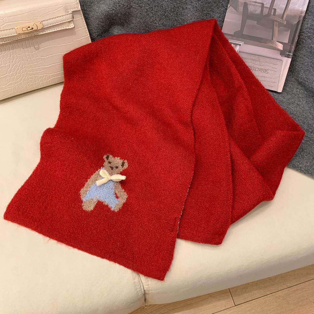 1116 New Cute Cartoon Bear Scarf Women's Knitted Sweet and Versatile Warm and Cold Neck Protection High-end Scarf