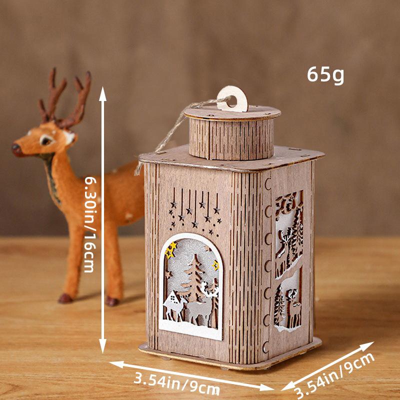 Wooden Christmas House With Lights Painted Christmas Night Lights Candlestick Table Table Setting Windproof Light Props