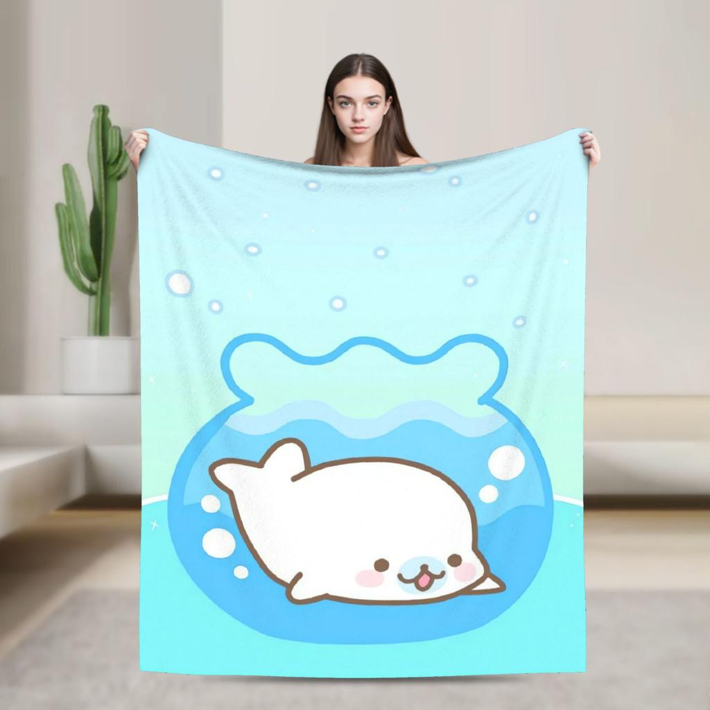 Soft Blanket Airplane Travel Cute M-Mamegoma Seal Anime Throw Blanket Flannel Bedspread For Couch Bed Fashion Sofa Bed Cover