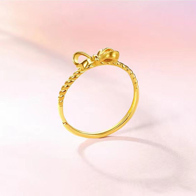 Sterling Silver S925 Personality Bow Open-End Ring for Women High Fashion Princess on the Run