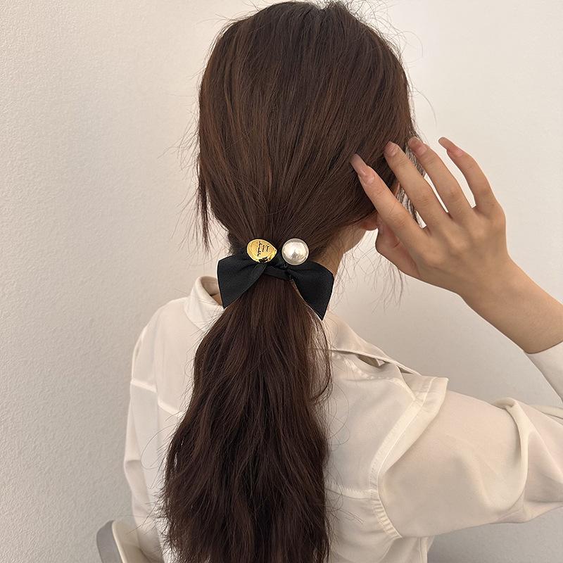 Simple and Elegant, High-end Pearl Leather Band Hair Tie, Bow, High-elasticity Leather Band Hair Band, Hair Tie
