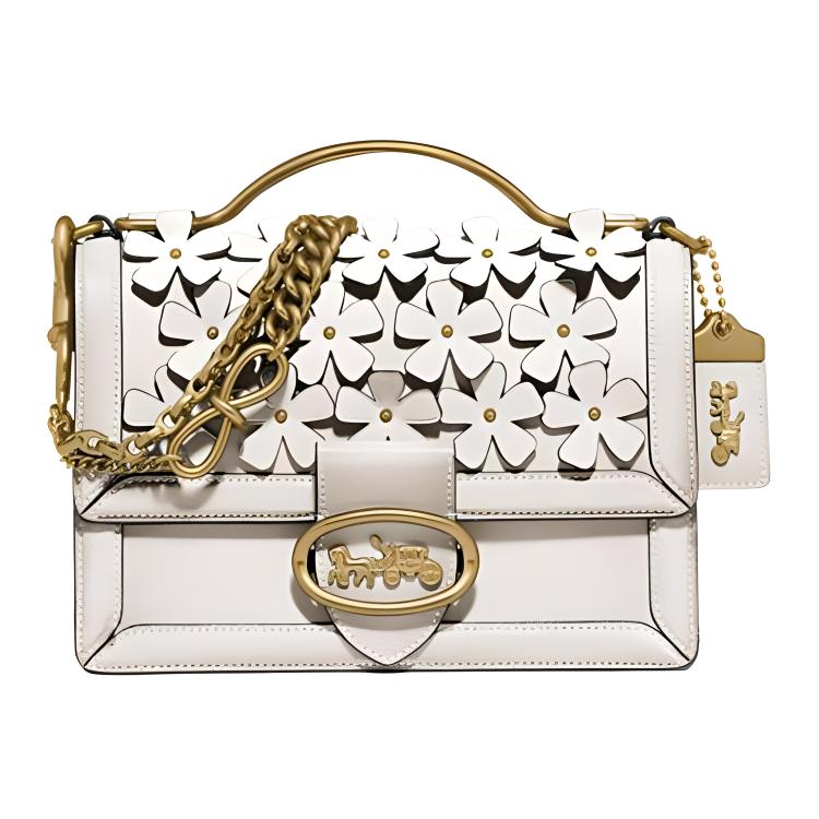 

Coach Riley 22 Floral Appliqué Top Handle Chain Leather Handbag Accordion Tote Shoulder Crossbody Medium Women Handbags White 697-B4HA Basic Set (Bag+Dust Bag)