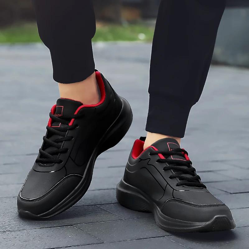 Fashion Men Leather Sport Shoes Size 48 Leather Running Shoes Outdoor Waterproof Sneakers Men Lightweight Athletic Sneakers for Men