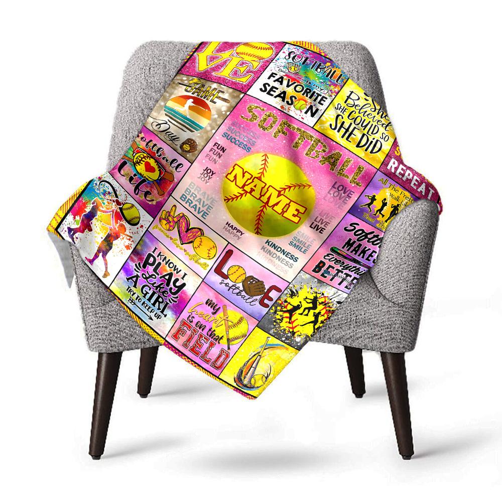 Softball Theme Home Customize Your Name Blanket Comfortable Soft Lightweight Allseason Multipurpose Blanket For Picnics Sofas Offices Beds Living