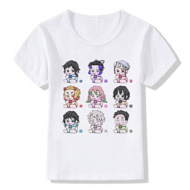 Fashion Cartoon Demon Slayer Anime Kimetsu No Yaiba Children's T-Shirt Summer Loose Short Sleeves White Women Tops Boy Girl Tees