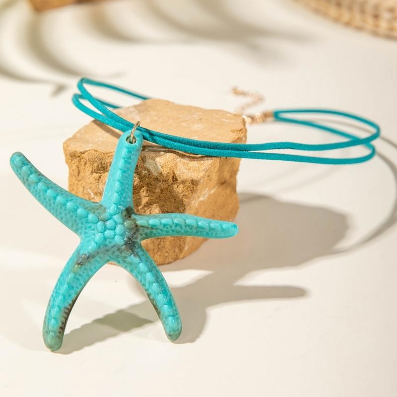 Starfish Resin Necklace Ocean Themed Jewelry for Women Trendy Summer Accessory Gift Adjustable Collarbone Chain