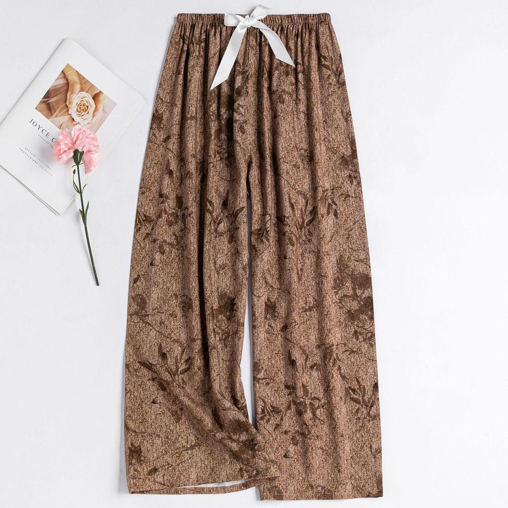 Women's Floral Cotton Silk Pajama Pants, Mosquito Repellent, Outdoor & Home Wear, Plus Size, Lightweight Summer Style.