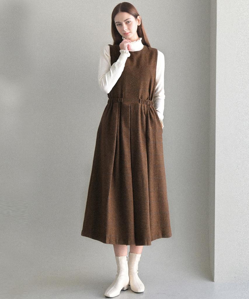 Beullangyu Warm Texture Pintuck Long Dress - Brown