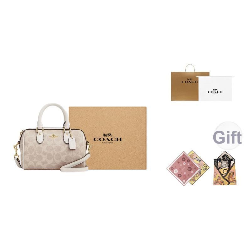 Coach Rowan 18 Klassischer Print Reißverschluss Synthetikleder Schulter Crossbody Handtasche Kleine Damenhandtaschen Vanille-Weiß CW329-IMXDM