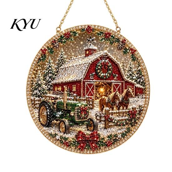 Decorative Ornaments for Home Christmas Rhinestone Painting Suncatcher Kit, Round DIY Hanging Decor Gifts Tree Home, Craft Pendant Holiday Party