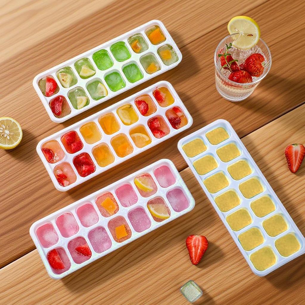 1-5PCS 6 Grid and 14 Grid Square Ice Cube Trays with Lids Silicone Soft Bottom Easy Release Mold for Homemade Ice