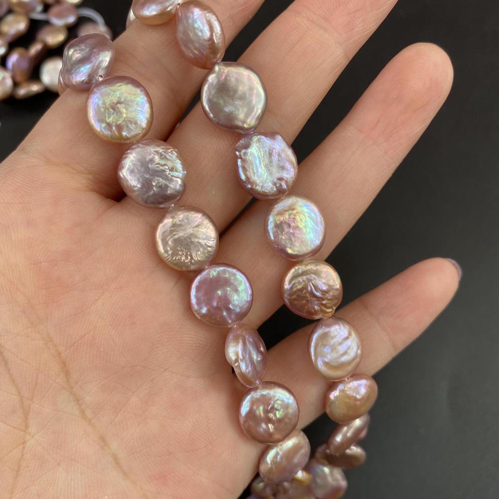 1String, Button Shape Pearls, 11-12 Mm, Natural Freshwater Pearl Beads for Jewelry Making DIY Supplies, Women's Craft Gifts 36cm