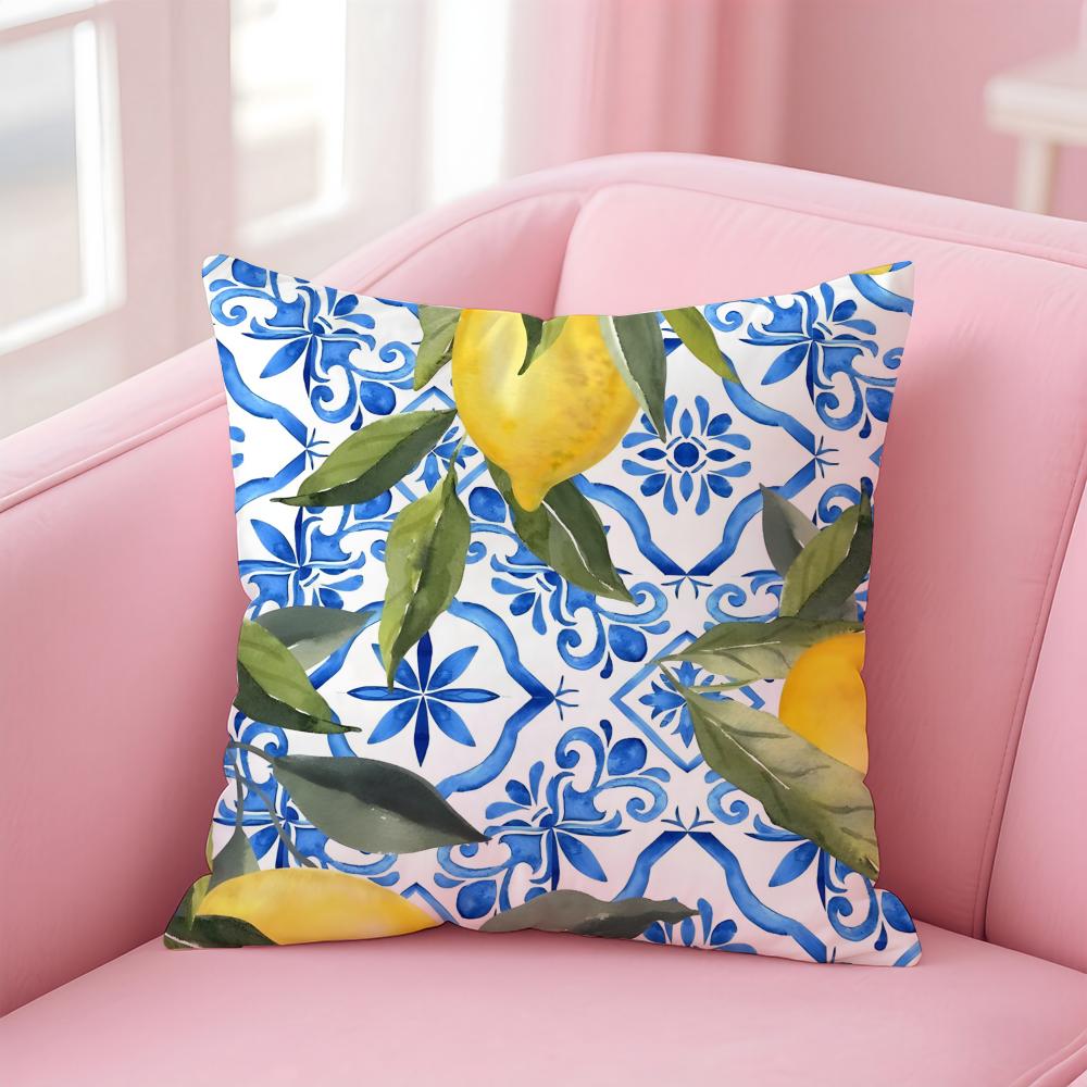Classical Luxury Lemon Pattern Art Cushion Cover Pillowcase Short Plush Invisible Zipper Room Sofa Cushion Cover