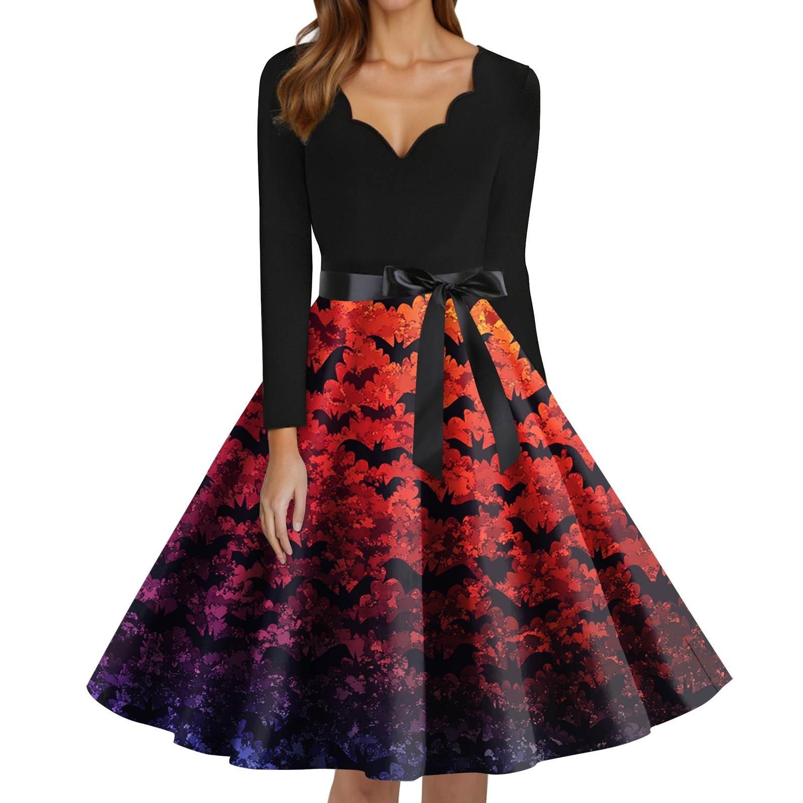 

Женское модное платье с V-образным вырезом, повседневное, облегающего кроя, с принтом на Хэллоуин, с длинным рукавом XXXL