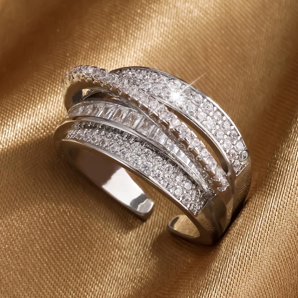 Htpwe Copper Metal Inlaid Zirconium Multi-layer Star Ring Opening Ring Women's Plated 18k Gold Couple Holiday Gift Ring Zircon
