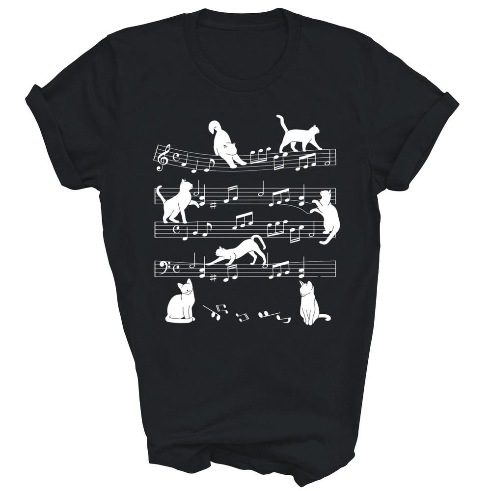 

Cat Playing Music Note Clef Musician Unisex Shirt Gift S