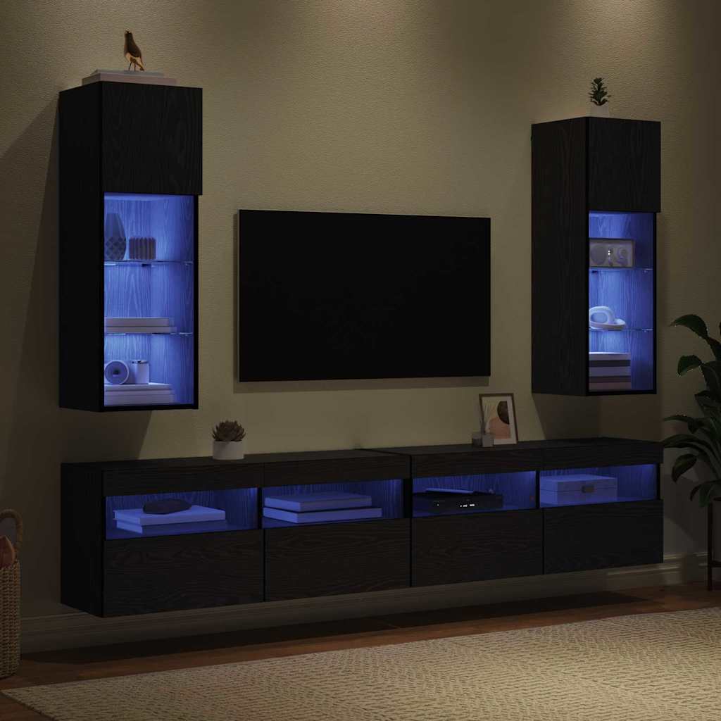 Wall Mounted TV Cabinets with LED 2 Pcs Black Oak Effect